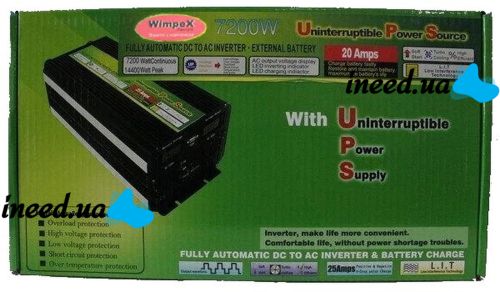 Автомобільний перетворювач напруги Wimpex 12V-220V 7200w інвертор C Led дисплеєм і зарядним від мережі 220