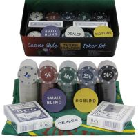 A set for playing poker in a metal package of 200 chips + 2 decks of cards + canvas I3-96 desktop