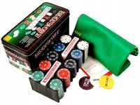 A set for playing poker in a metal package of 200 chips + 2 decks of cards + canvas I3-96 desktop