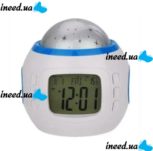 Настільний годинник-проектор Music And Starry Sky Calendar 1038 з LED підсвічуванням, музичний нічник проектор зоряного нічного неба світильник білий