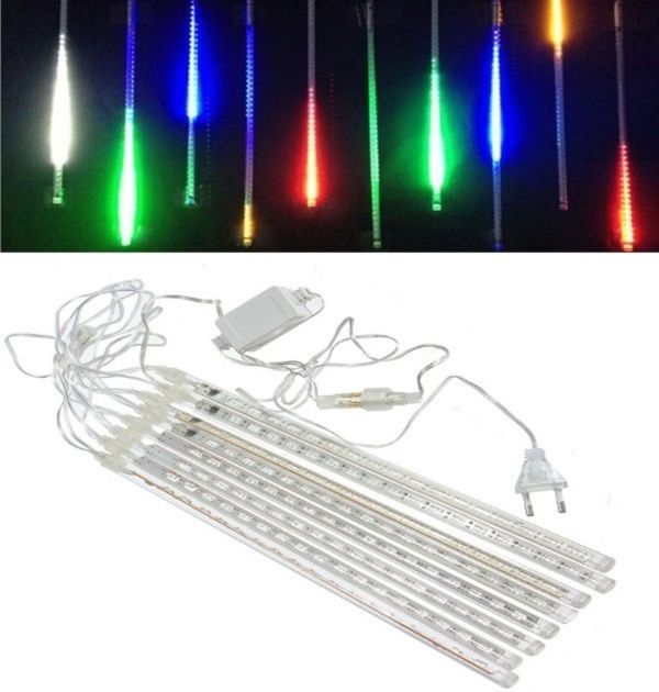 Outdoor Led Garland Meteor 8pcs Meteor 8pcs Meteor Rain RGB Melting Icicles Colorful, Falling Snow 60cm Multi Icicle