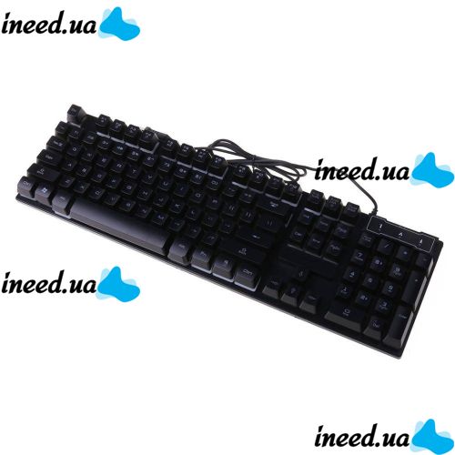 USB дротова геймерська комп'ютерна клавіатура Landslides KR - 6300 з RGB Led підсвічуванням ATLANFA AT-6300, повнорозмірна мембранна Чорна