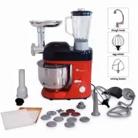 Domotec MS-2051 Desktop Food Processor 4 in 1 Mixer 3000W Dough Mixer with 6.5L Bowl for Kneading Dough, Kitchen Meat Grinder Blender Red