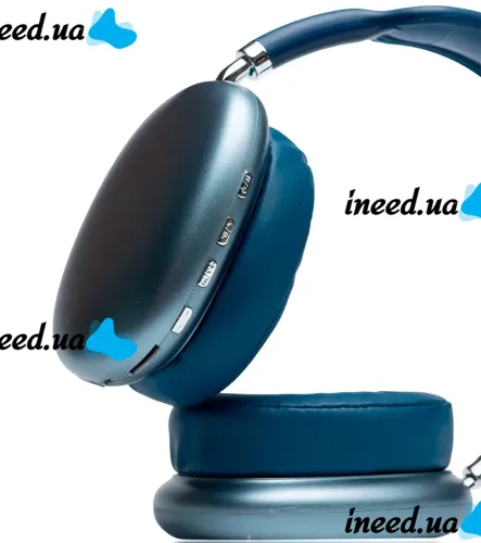 Накладні бездротові навушники Bluetooth Macaron P9 Max з Aux, повнорозмірні блютуз стереонавушники зі слотом карти пам'яті MicroSD, TF Card сині