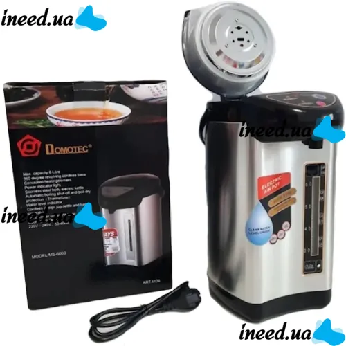 Electric kettle thermos thermopot Domotec MS-6000 6L liters 800W with display and temperature control, Electric thermos kettle with heated boiling water