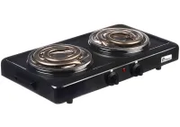 Настольная спиральная электрическая плита на две конфорки Domotec MS-5532 1000W, Двухконфорочная электроплита с широкой спиралью и термостатом Черный