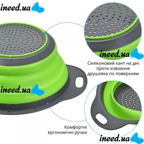 Складные силиконовые корзины Kitchen Craft W-86 для овощей и фруктов, комплект из 2 штук, набор дуршлагов со сливом для мытья 24.5 см, 29 см