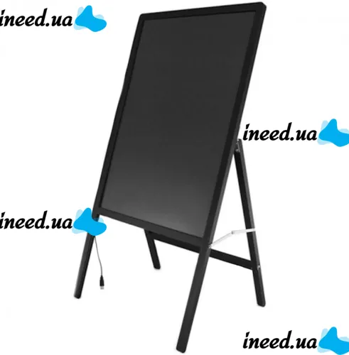 Рекламная флуоресцентная LED доска Fluorecent Board With Stand 50x70см на стойке, светящаяся лед доска на стойке с фломастером и салфеткой Черная