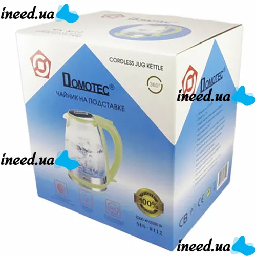Domotec MS-8112 Green 2200W 2.2L Glass electric kettle, electric kettle with RGB color Backlight