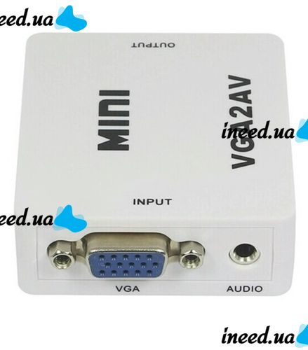 Конвертер перехідник VGA на AV RCA тюльпан, Універсальний Активний адаптер зі звуком і зовнішнім живленням VGA-AV аудіо 3.5 mm Converter Mini 1080P