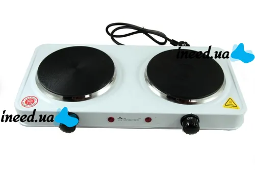 Domotec MS-5822 1000W desktop electric stove with 2 burners disc, Two-burner 1000W electric stove with 5-position thermostat White