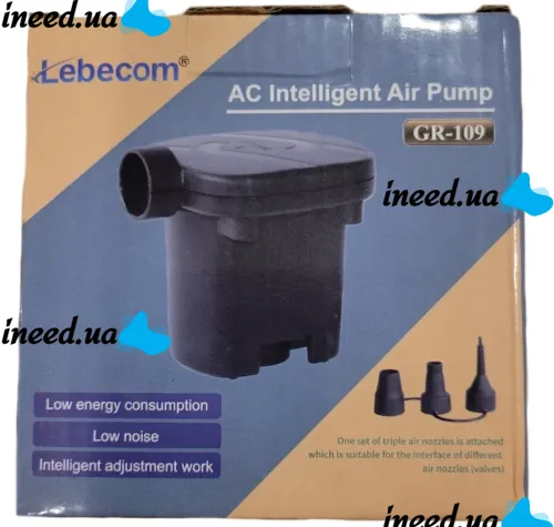 Electric automatic compressor pump Lebecom Air Pump GR-109 for inflating air mattresses, balls and boats 3 adapters 220V from the mains