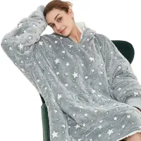Світиться дорослий худі толстовка Huggle Hoodie Stars Dream сіра 2в1 унісекс оверсайз толстовка-плед з кишенею і капюшоном на флісі 126х180 Сірий