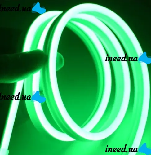 Світлодіодна силіконова стрічка LED NEON Green 0764 5 м з блоком живлення IP65, універсальна неонова гнучка підсвітка 12v-220v 5M в силіконі Зелена