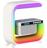 Настільна смарт лампа нічник RGB XM-G3 акумуляторний з бездротовою зарядкою 15W і Bluetooth колонкою, Блютуз колонка G3 з підсвічуванням Біла