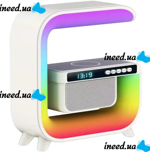 Настільна смарт лампа нічник RGB XM-G3 акумуляторний з бездротовою зарядкою 15W і Bluetooth колонкою, Блютуз колонка G3 з підсвічуванням Біла