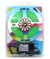 Світлодіодна силіконова стрічка LED NEON Green 0764 5 м з блоком живлення IP65, універсальна неонова гнучка підсвітка 12v-220v 5M в силіконі Зелена