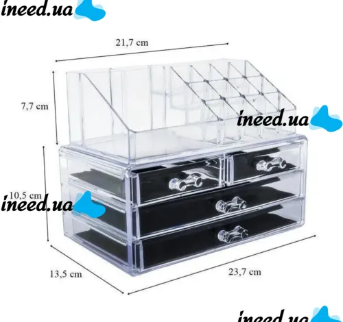 Настільний акриловий органайзер акриловий Cosmetic Storage Box для косметики і дрібниць, косметичний бокс з висувними ящиками прозорий