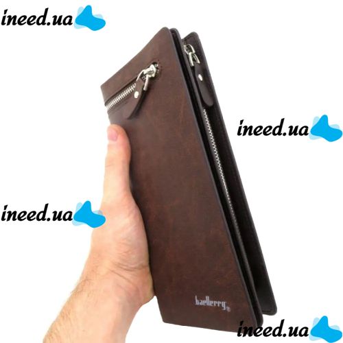 Чоловічий шкіряний гаманець клатч Baellerry Italia Brown B618 на 21 відділення для купюр і телефону на блискавці, чоловіче портмоне Коричневий