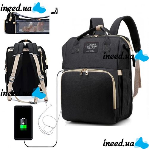 Bag Backpack Crib for Moms 3 in 1 Living Traveling Share R053 Baby Travel Bed-Bag Black Black