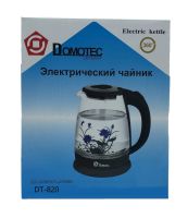 Domotec MS-820 glass electric kettle black flower Black 2000W 2 L, electric kettle with backlight