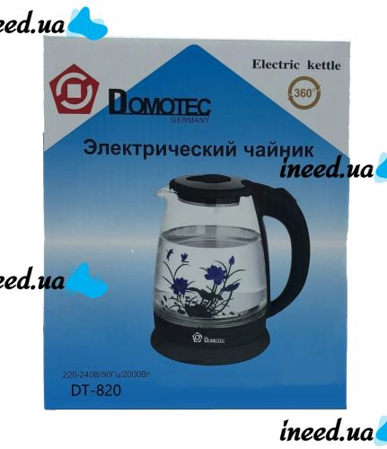 Domotec MS-820 glass electric kettle black flower Black 2000W 2 L, electric kettle with backlight