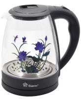 Domotec MS-820 glass electric kettle black flower Black 2000W 2 L, electric kettle with backlight
