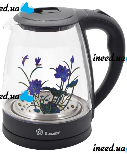 Domotec MS-820 glass electric kettle black flower Black 2000W 2 L, electric kettle with backlight