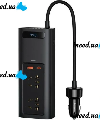 Автомобільний перетворювач напруги з 12V на 220v Baseus RNBQ-A01 150W інвертор з швидкою зарядкою CN EU 2 розетки type-C USB від прикурювача