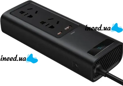 Автомобільний перетворювач напруги з 12V на 220v Baseus RNBQ-A01 150W інвертор з швидкою зарядкою CN EU 2 розетки type-C USB від прикурювача