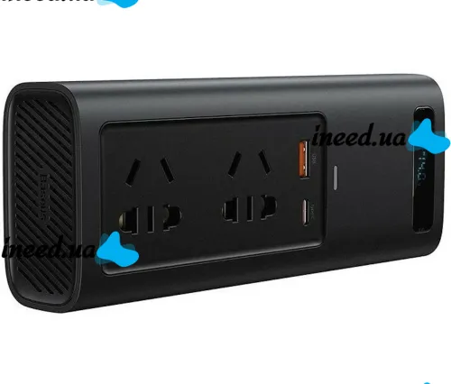 Автомобільний перетворювач напруги з 12V на 220v Baseus RNBQ-A01 150W інвертор з швидкою зарядкою CN EU 2 розетки type-C USB від прикурювача