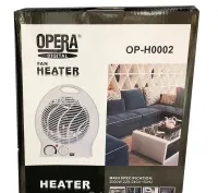 Електричний тепловентилятор Opera Digital OP-H0002 2000W дуйка 3 режими з ручкою, підлоговий обігрівач Опера 2000 Вт на 22 кв. м. для дому Білий