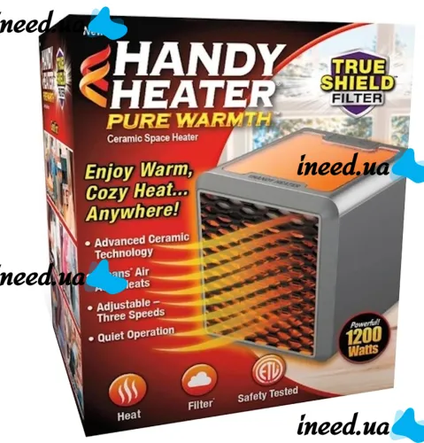 Керамический инфракрасный обогреватель Handy Heater Pure Warmth RD-08 1200W, настольный тепловентилятор c LED подсветкой, электрообогреватель Черный