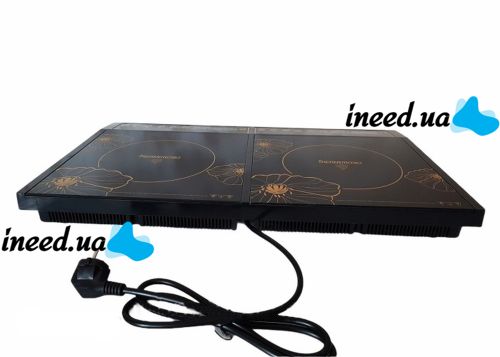 Індукційна настільна електроплита на 2 конфорки Crownberg CB1328 4000w, двоконфорочна електрична плита з дисплеєм і таймером 4000 Вт Чорна