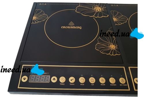 Індукційна настільна електроплита на 2 конфорки Crownberg CB1328 4000w, двоконфорочна електрична плита з дисплеєм і таймером 4000 Вт Чорна