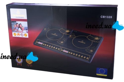 Індукційна настільна електроплита на 2 конфорки Crownberg CB1328 4000w, двоконфорочна електрична плита з дисплеєм і таймером 4000 Вт Чорна