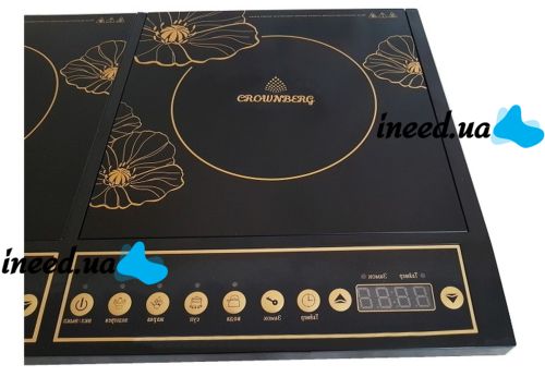Індукційна настільна електроплита на 2 конфорки Crownberg CB1328 4000w, двоконфорочна електрична плита з дисплеєм і таймером 4000 Вт Чорна