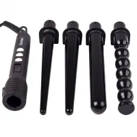 Kemei KM-4083 4-in-1 cone curling iron for curling hair, spiral styler with replaceable nozzles multi-styler with ceramic coating curling iron