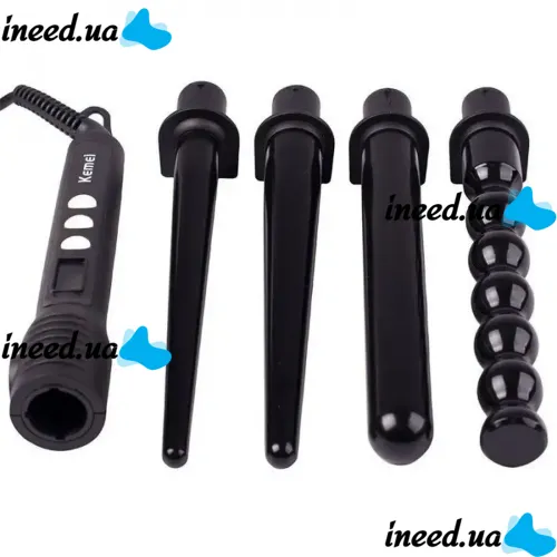 Kemei KM-4083 4-in-1 cone curling iron for curling hair, spiral styler with replaceable nozzles multi-styler with ceramic coating curling iron