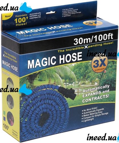 Садовий шланг для поливу рослин Magic Hose 30 метрів 100ft з насадкою розпилювачем X-Hose 30м посилений поливальний розтягується шланг