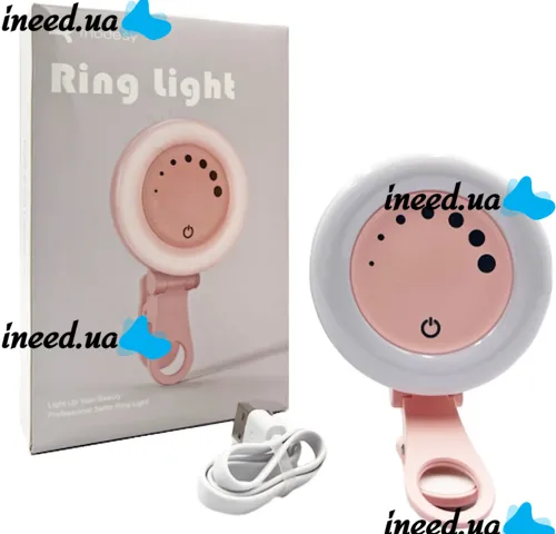 Светодиодное LED селфи лампа кольцо Ring Light Rhodesy F-508 на телефон, Световая аккумуляторная подсветка с зажимом и регулировкой яркости для фото