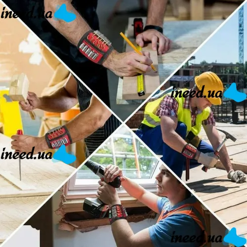 Будівельний універсальний магнітний браслет Magnetic Tool Wristband для утримання гвинтів цвяхів свердел з 3 магнітними пластинами для дрібних деталей