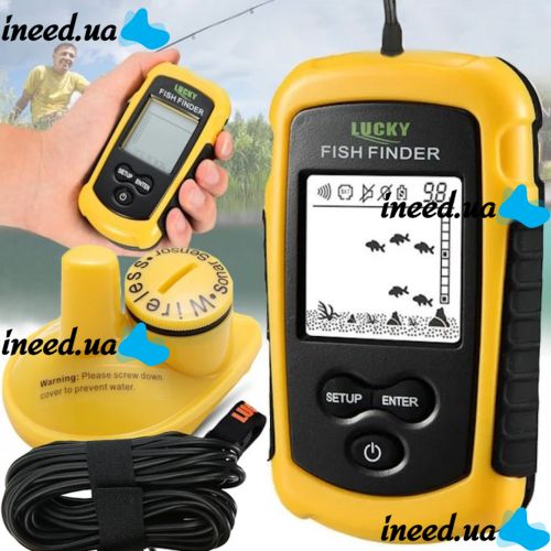 Portable Echo Sounder Lucky Fish Finder FFW1108-1 with Color Screen Up to 100m for Fish Search Universal Wired Fishing Radar Yellow