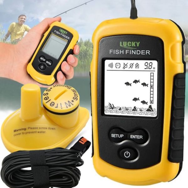 Портативный эхолот Lucky Fish Finder FFW1108-1 с цветным экраном до 100м для поиска рыбы Универсальный проводной рыболокатор для рыбалки Желтый