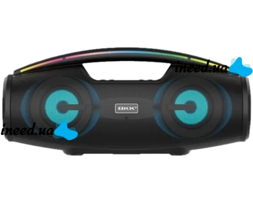 Бездротова Bluetooth колонка динамік BKK B100 з LED підсвічуванням 20W з мікрофоном, акумуляторна блютуз акустика караоке USB SD FM AUX Чорна