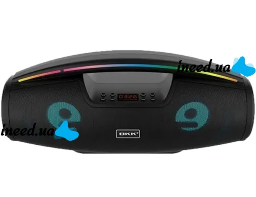 Бездротова Bluetooth колонка динамік BKK B100 з LED підсвічуванням 20W з мікрофоном, акумуляторна блютуз акустика караоке USB SD FM AUX Чорна