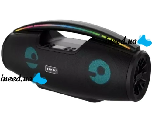 Бездротова Bluetooth колонка динамік BKK B100 з LED підсвічуванням 20W з мікрофоном, акумуляторна блютуз акустика караоке USB SD FM AUX Чорна