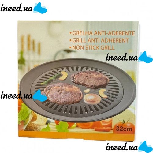 Non-stick round Frying Pan Grill grill for a 32 cm kitchen stove, Grill Lid made of durable material for frying meat and vegetables Black