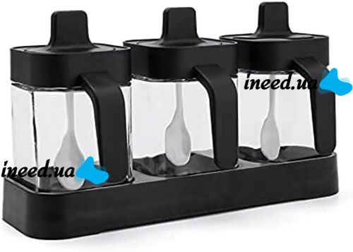 Набір контейнерів баночок Seasoning bottle set XL-730 3 відсіки по 400 мл для зберігання приправ і спецій, Комплект ємностей з кришками і ложками