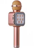 Бездротовий мікрофон караоке Wster WS-1818 Bluetooth USB AUX FM з вбудованою колонкою і функцією зміни голосу на акумуляторі в чохлі Рожевий